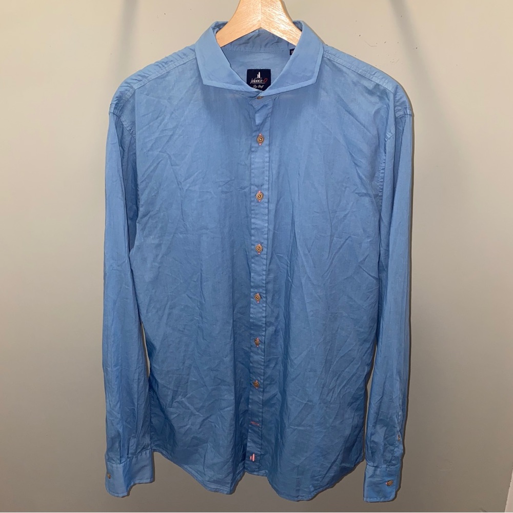 Johnnie-O Top Shelf Albin Men's Medium Long Sleeve Button Up Shirt – Laguna Blue